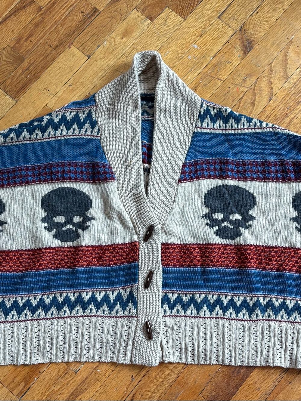 Vintage Shawl Collar dolman sleeve Skull Pattern Sweater